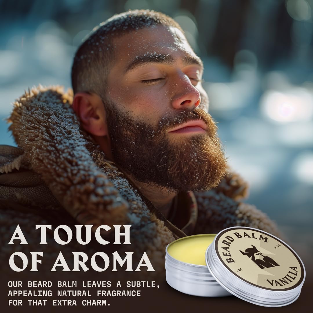 Striking Viking Beard Balm for Men - 2 oz, Vanilla Scent - Light Hold Moisturizer That Softens & Nourishes Coarse Facial Hair with Shea Butter & Tea Tree Oil