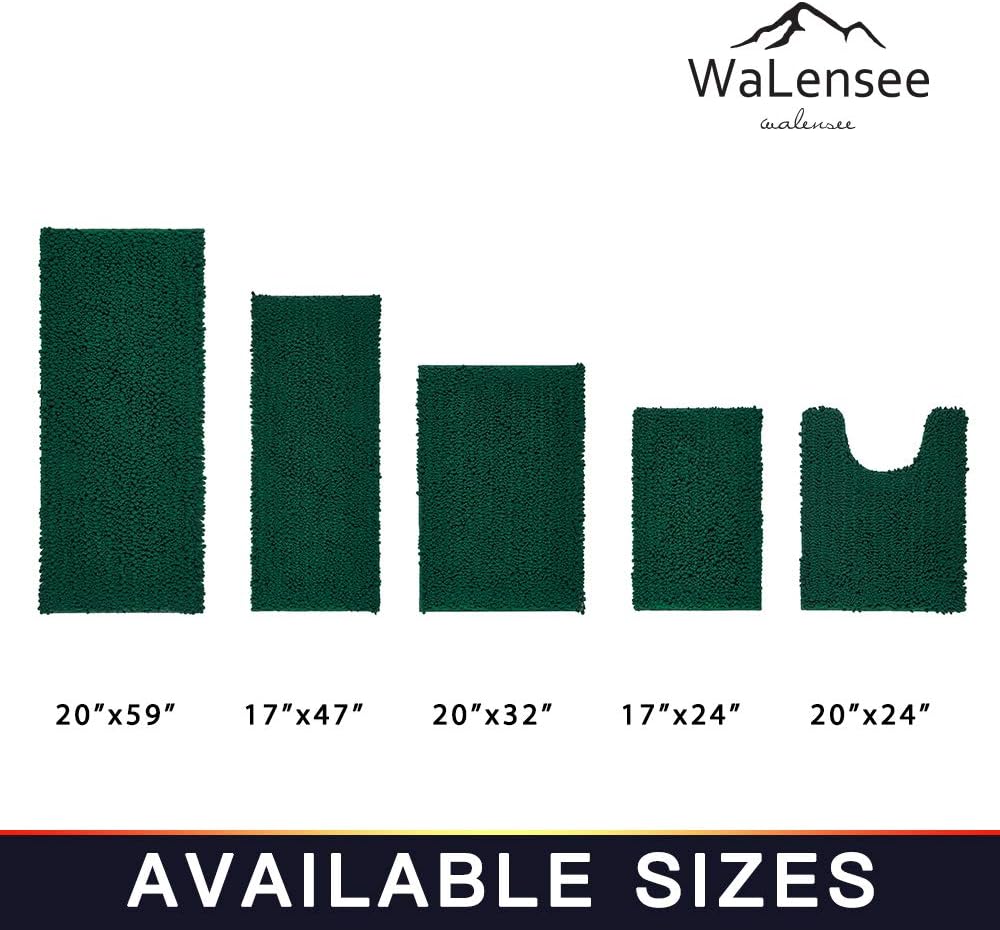 Walensee Bathroom Contour Rug Non Slip Toilet U Shaped Bath Mat (20x24, Hunter Green) Water Absorbent Super Soft Shaggy Chenille Machine Washable Dry Extra Thick Perfect Absorbant Best Plush Carpet