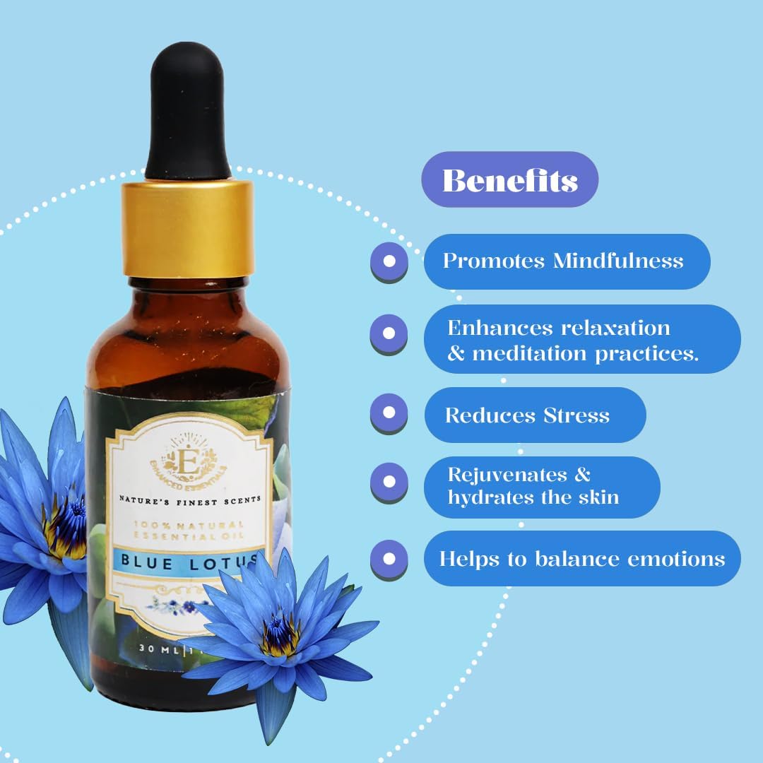 Luxurious Blue Lotus Essential Oil by Enhanced Essentials|with Glass Dropper|Concentrated Essential Oil for Diffusers,Skin Care,Aromatherapy,Bath,Massage,Perfume,Soap & Candle Making| 1 fl oz (30 ml)
