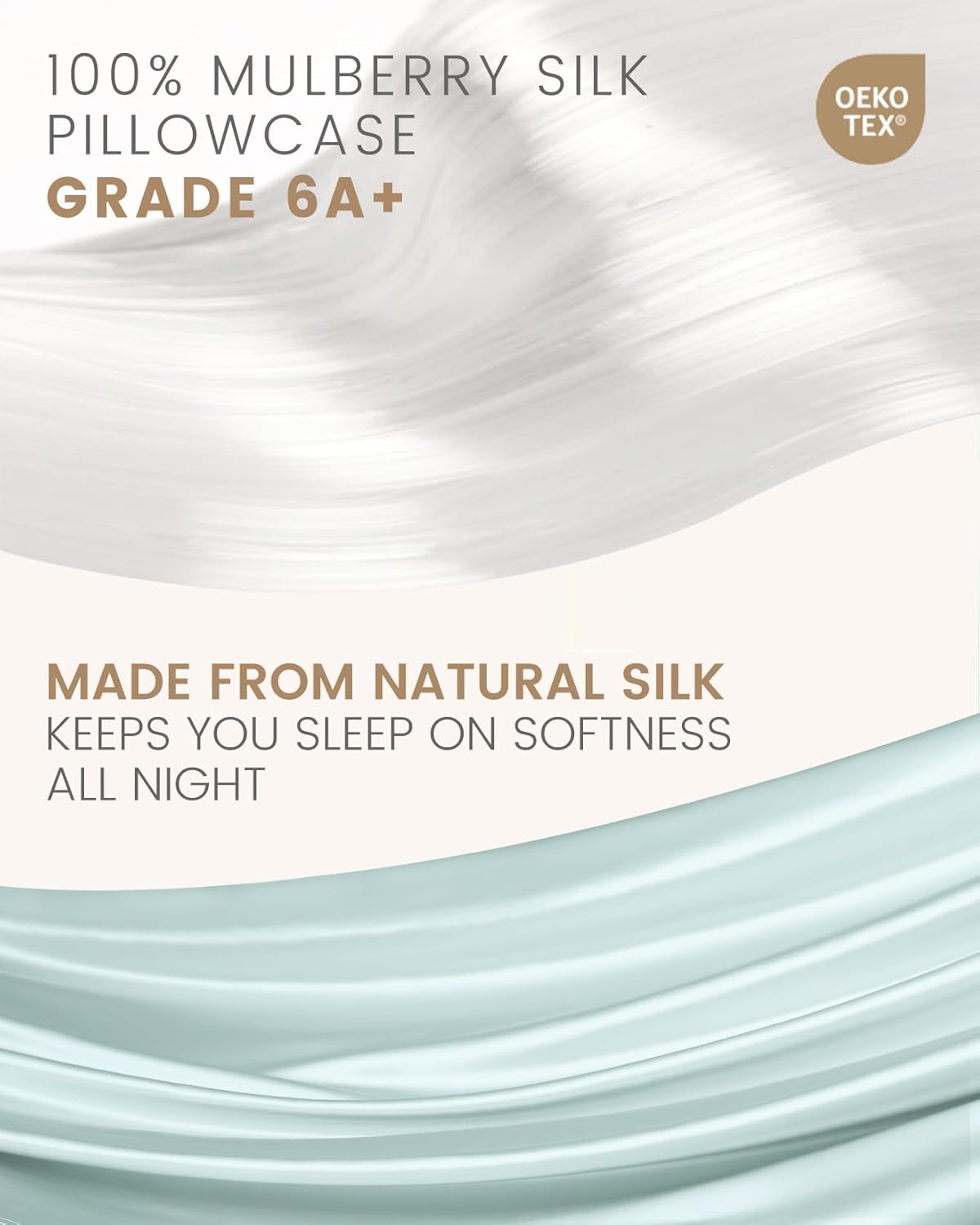 THXSILK 100% Mulberry Silk Pillowcase for Hair and Skin, Grade 6A+ Mulberry Silk Pillow Case, Natural Silk Pillow Case Cover with Zipper, 1pc(California King Size 20"x40", Light Blue)