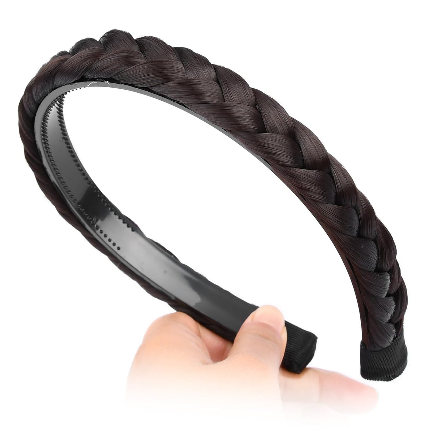 DIGUAN Width 0.9 inches Synthetic Hair Plaited Headband Braid With Teeth Hair Band Accessories for Women Girl (Chocolate)