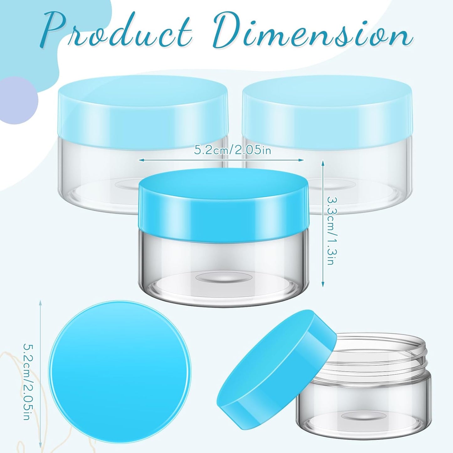 SATINIOR 12 Pack Plastic Container Jars with Lids Round Clear Travel Cosmetic Container Jars for Toiletries, Lotion, Cream, Ointments, Makeup, Rhinestone, Samples, Kitchen Storage(2 oz,Blue)
