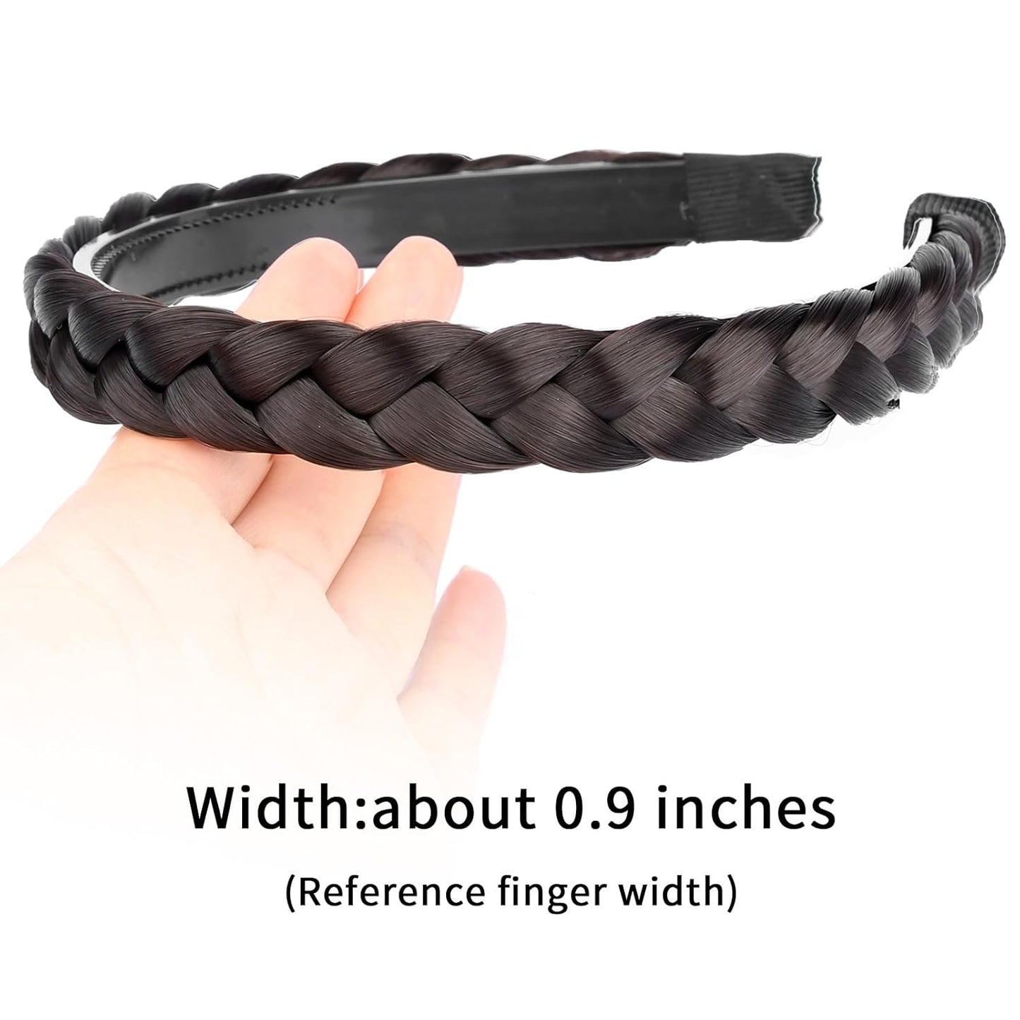 DIGUAN Width 0.9 inches Synthetic Hair Plaited Headband Braid With Teeth Hair Band Accessories for Women Girl (Dark Brunette)