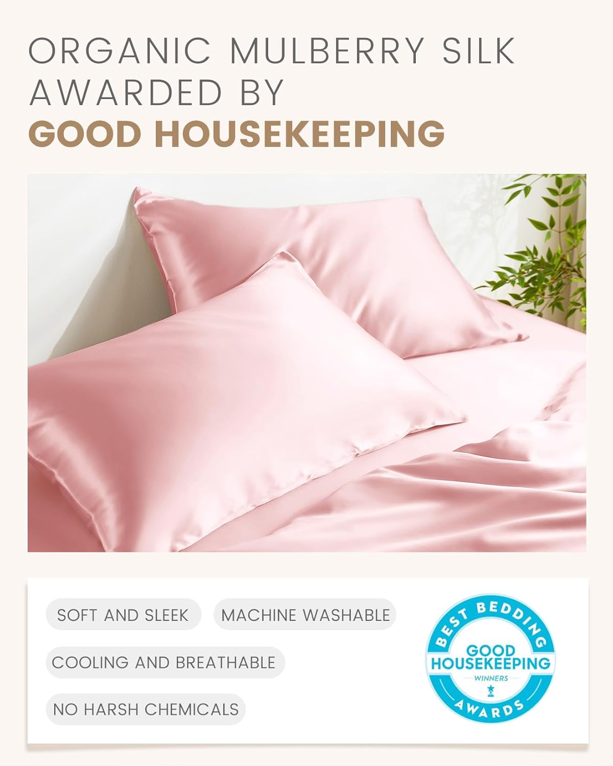 THXSILK Mulberry Silk Pillowcase Hypoallergenic Zipper Pillow Case - Highest Grade 6A+ 100% Pure Mulberry Real Silk Pillowcase, 1PC (Light Pink, Queen Size 20"x30")