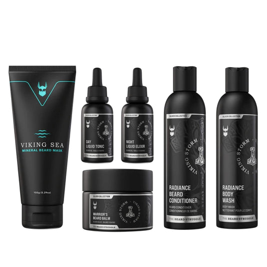 The Complete Beard Growth Kit by Beard Struggle - Mens Grooming Kit with Balm, Mask, Conditioner, Wash & Oils - Viking Storm, Silver Collection