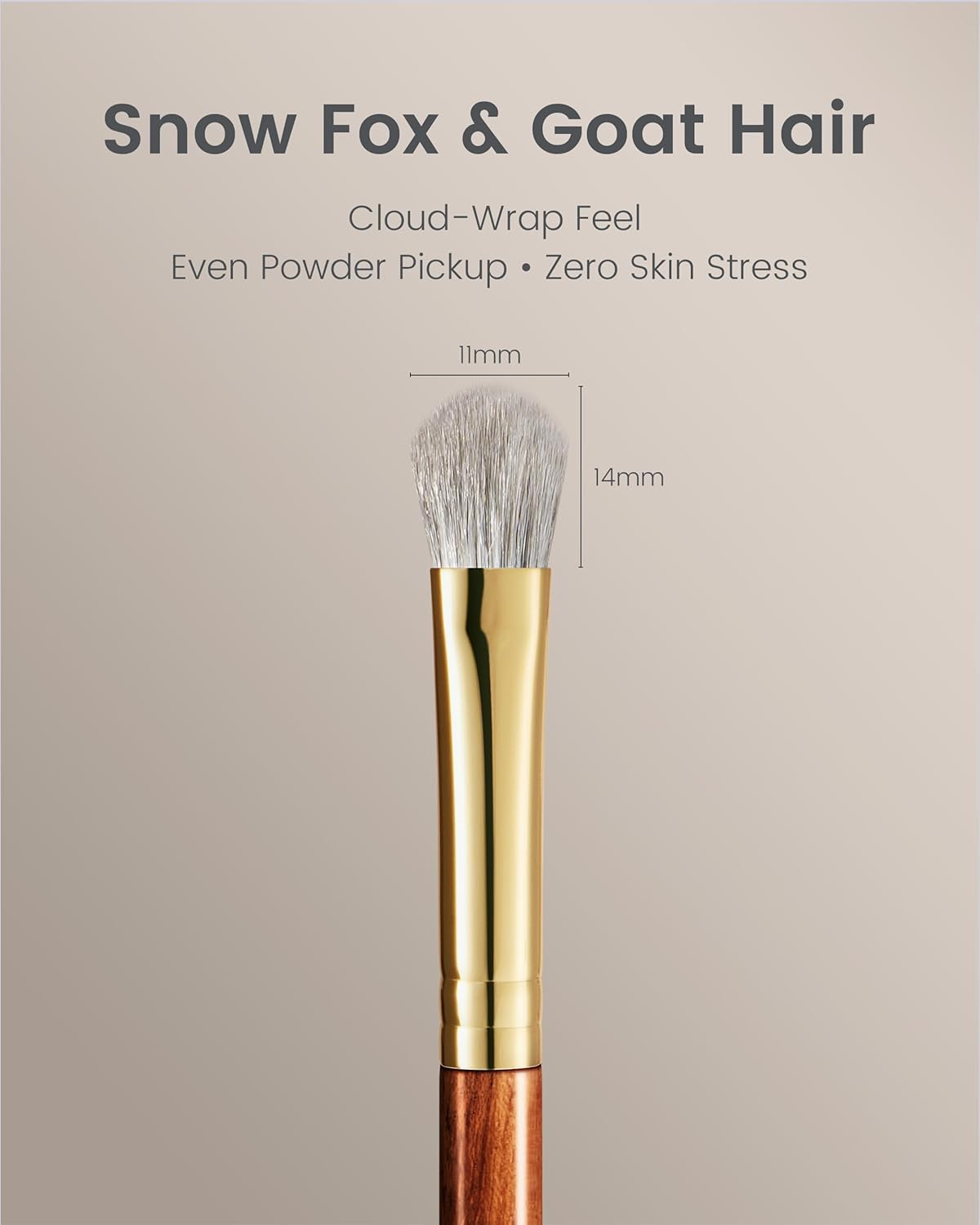 Desert Oak Series LayerCush Fold Builder - Small Arctic Fox & Goat Hair Brush for Precise Eyeshadow Placement, Luxury Bubinga Handle (CM 203)