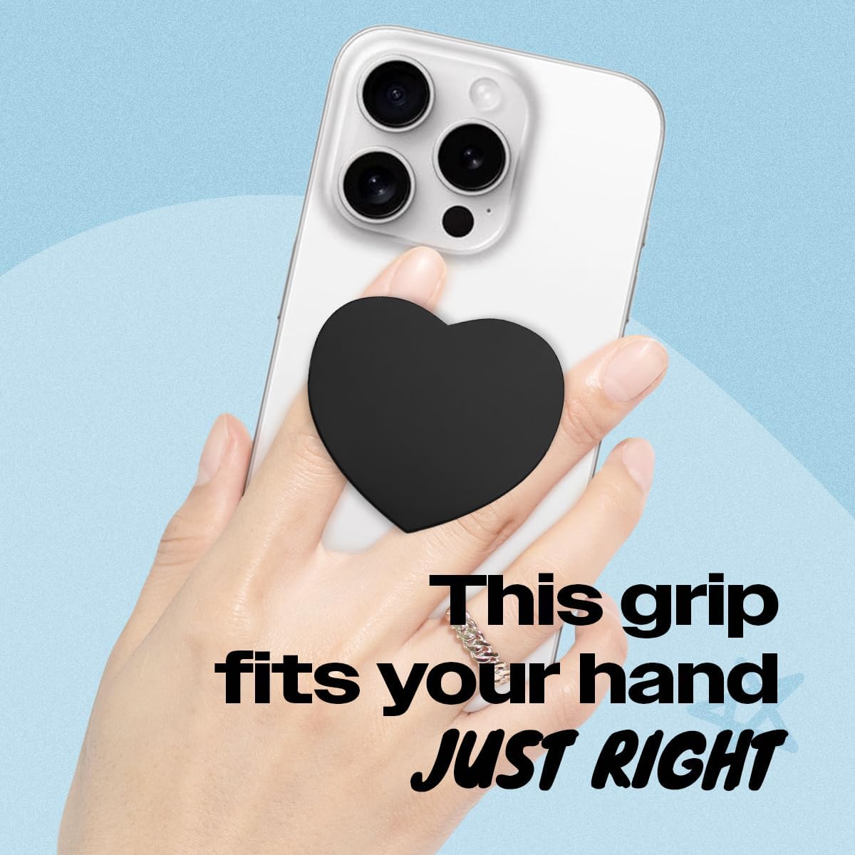 Matt Black Collapsible Phone Grip & Stand Sleek All-Black Design for Secure Hold & Stylish Look (Heart, Adhesive)