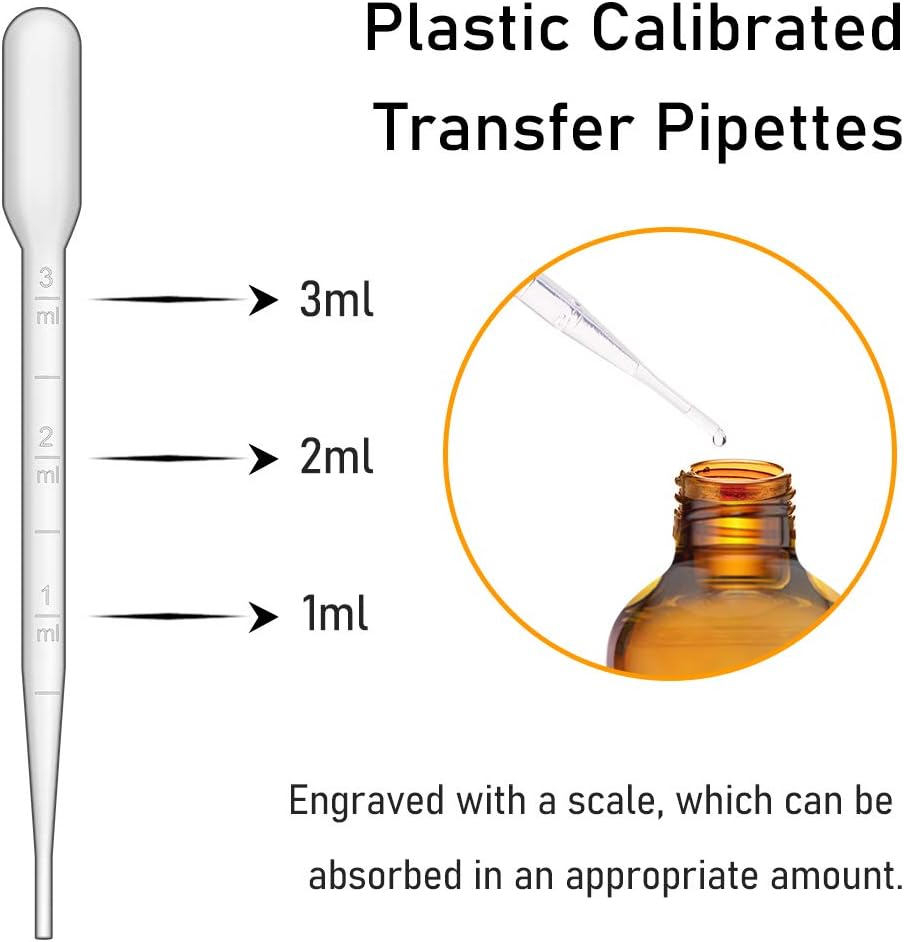 Bumobum Dropper Bottles 4oz, Amber Glass Bottles with Dropper for Essential Oils with Labels and Funnels, 2 Pcs Tincture Bottles with Golden Top (Unbreakable Plastic Eye Dropper with Measurements)