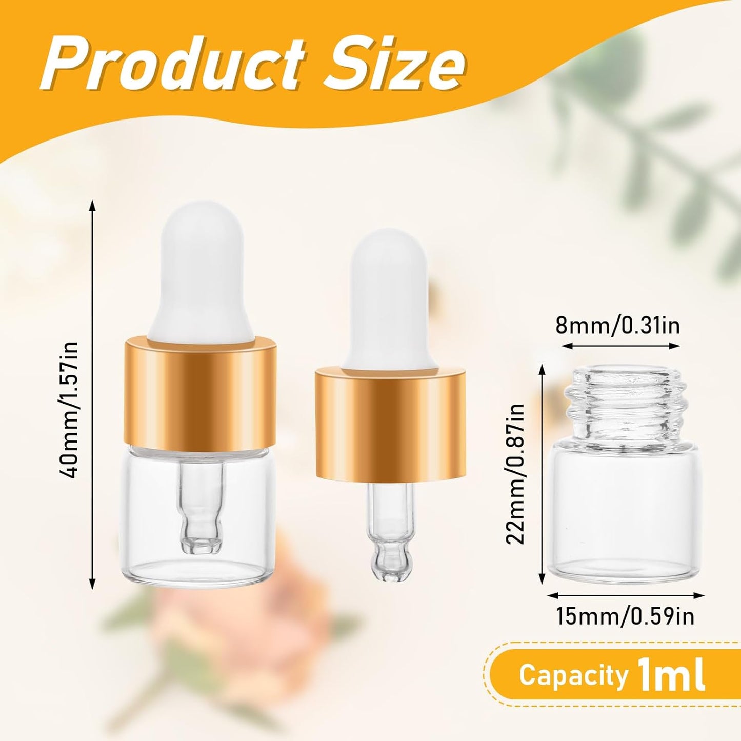 100 Pack Mini Dropper Bottle for Cuticle Oil, 1ml Small Sample Essential Oil Dropper Bottles for Travel, Clear Empty Vails for Cosmetic Perfume