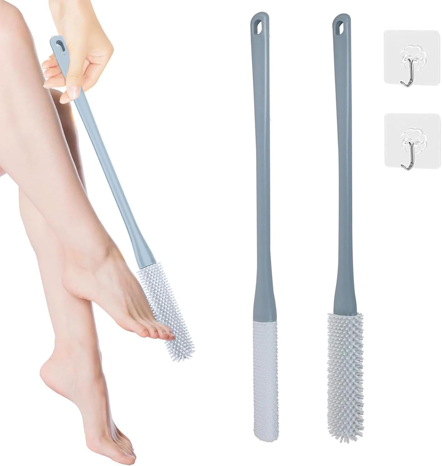 Toe Cleaning Brush, 15.7" Foot Scrubber with Long Handle - Shower Foot Brush Soft Feet Care Scrub Toe Scrubber for Exfoliating - Men, Women & Seniors (Gray)