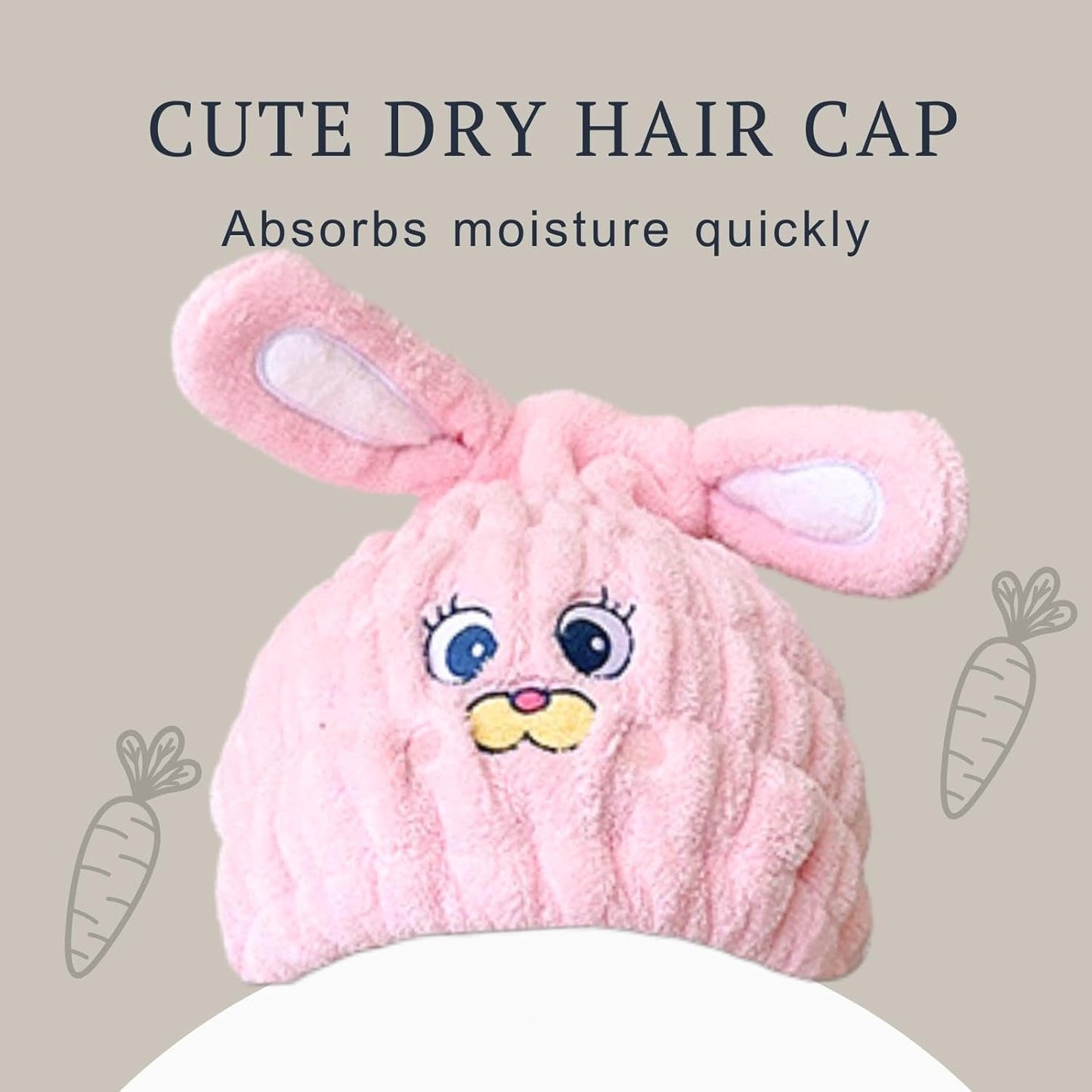 Microfiber Hair Towel Wrap for Kids, Pink Rabbit Dry Hair Cap Suck Water, Absorbent Quick Girls Boys Hair Drying Towel, Lightweight Bouncy Hat Headscarf for Wet Hair
