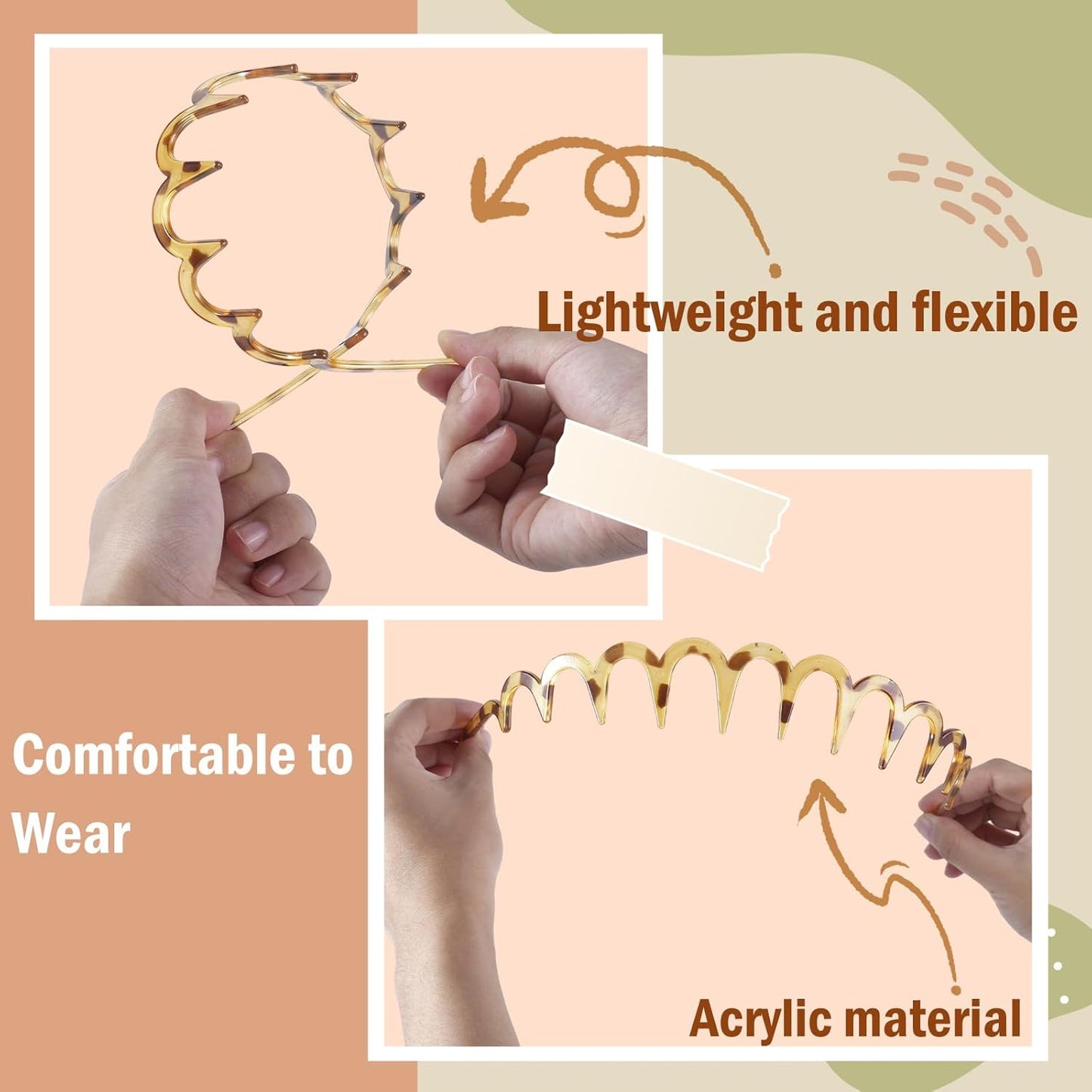 2PCS U Shape Fashion Tooth Hair Comb Headband 2025 New, High Cranium Headband for Women, Zig Zag Head Bands for Women Teens Hair Accessories Everyday Use (Amber-2PCS)