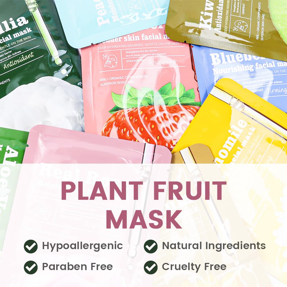 8 Pack Rose Kids Face Mask,Pink Face Masks Skincare Spa Day Kit Supplies,Spa Party Favors for Teens Girls Women,Sheet Facial Mask Skincare Gifts Set,Moisturize Soothe for All Skin Types