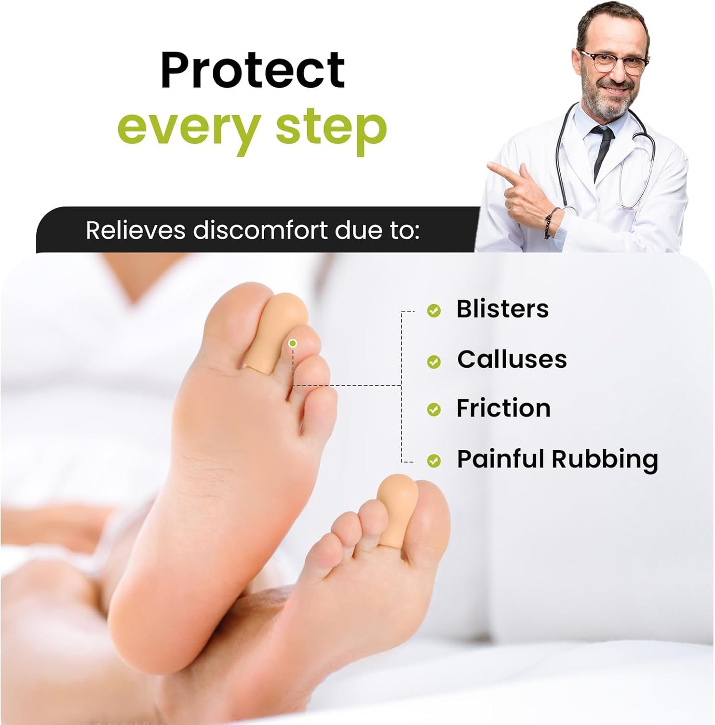 Bukihome 8 Pcs Gel Toe Cap, Toe Protector for Women Men - Cushions and Protects to Cover Toes, Relief Toe Pain from Ingrown Toenails, Corns, Blisters, Hammer Toes (Medium Size)