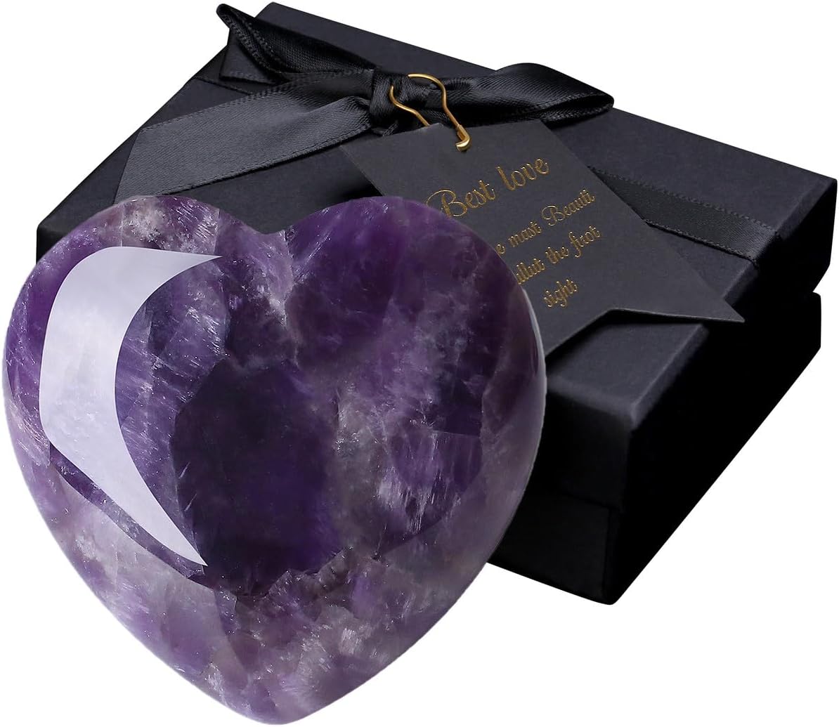 MAIBAOTA 60 mm Amethyst Crystal Rock Large Heart Stone Healing Crystals Gifts for Women Natural Reiki Gemstone Polished Heart Shaped Rocks Meditation