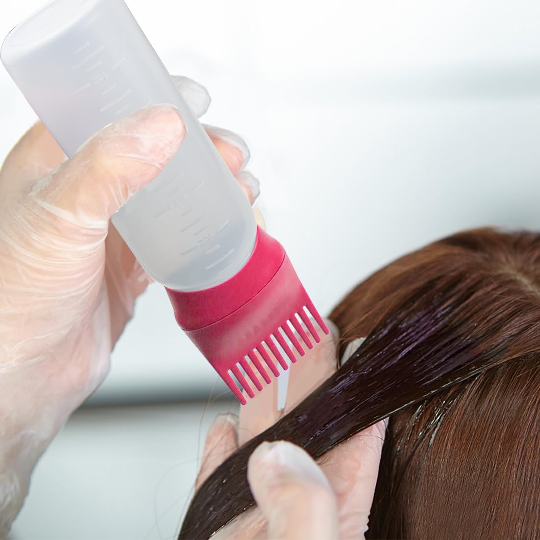 ELANE 4 Pcs Root Comb Applicator Bottle, 6oz, Hair Oil Applicator Bottle for Hair, Salon, Travel, Camping (Red+Green)