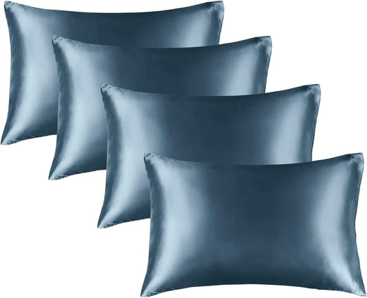 BEDELITE Satin Pillowcase for Hair and Skin, Super Soft Similar to Silk Pillow Cases 4 Pack with Envelope Closure, Cooling Pillowcases for Women Men (20"x40" King Size, Bluesteel)