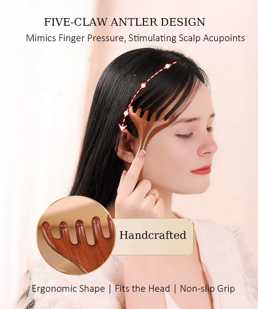 Tinuos Portable Wooden Head Scratcher Massager, 2 Pack Manual Scalp & Neck Massage Tool for Stress Relief and Hair Growth, for Men and Women