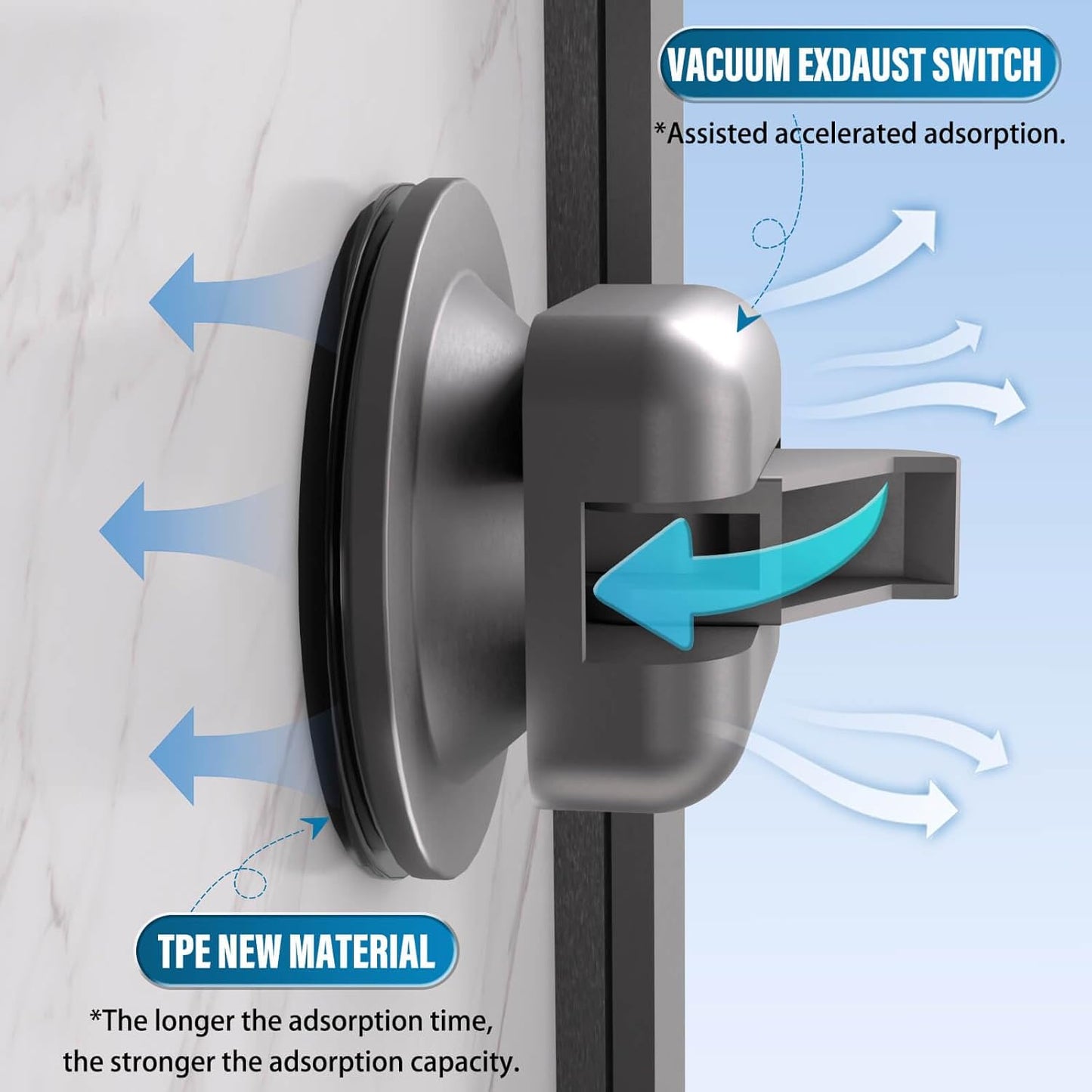 Onemake Shower Caddies Suction Cup, 2-Pack Removable Bathroom Shelf, Shower Organizer with Portable Hooks, Shower Caddy Corner Waterproof Holder with Towel Bar, Gray