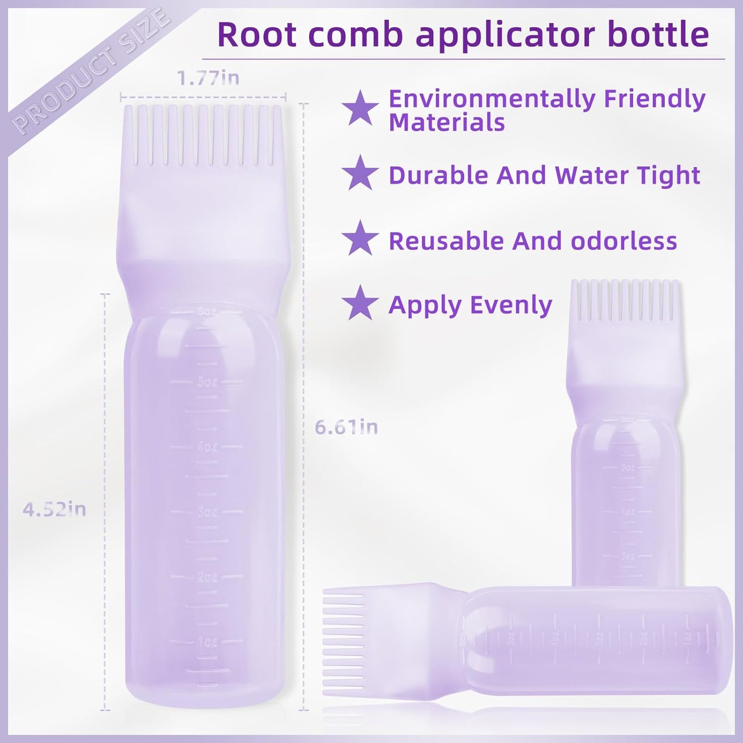 BLAAROOM Root Comb Applicator 6 Ounce, 2 Pack Hair Oil Dispenser With Brush for Oiling and Dyeing - Purple