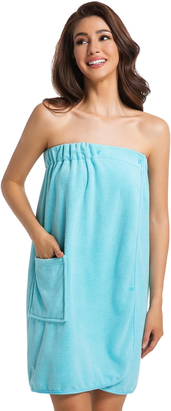 Womens Towel Wrap Bath Robe Lightweight Spa Body Wrap Shower Adjustable Snap Closure