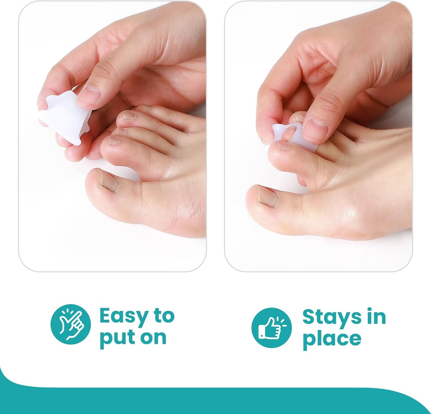 Hammertoe Corrector for Women - Soft Gel Toe Straighteners - Realign Bent, Curled, Crooked, Claw, Bunion, Hammer Toes - Toe Corrector for Men（8 Count, Medium, White）