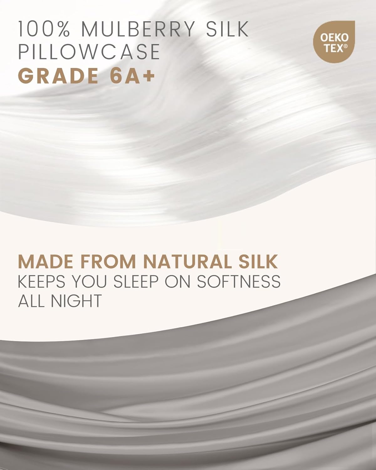 THXSILK 100% Natural Mulberry Silk Pillowcase for Hair and Skin, Grade 6A+ Pillowcase with Hidden Zipper, Soft Breathable Smooth Both Sided Silk Pillow Cover(Standard 20x26inch, Grey)