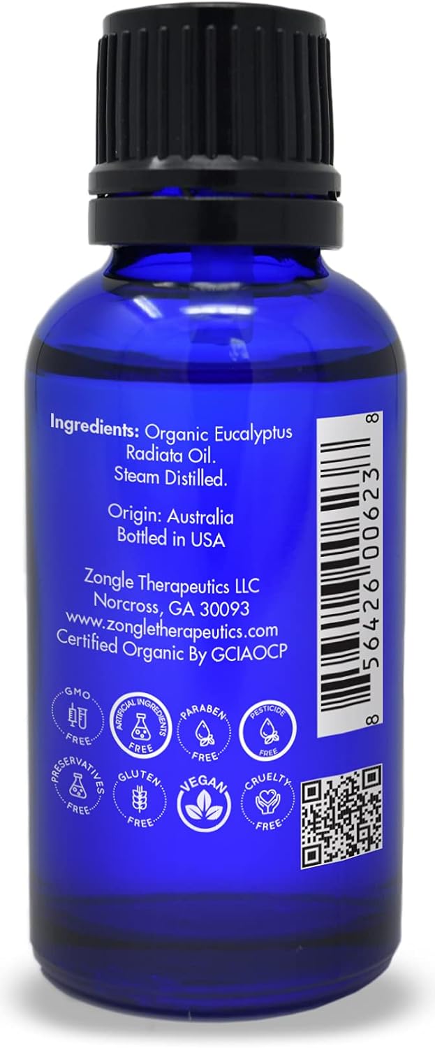 Organic, Eucalyptus Essential Oil – 100% Pure, Eucalyptus Oil, Radiata, by Zongle Therapeutics, 1 OZ