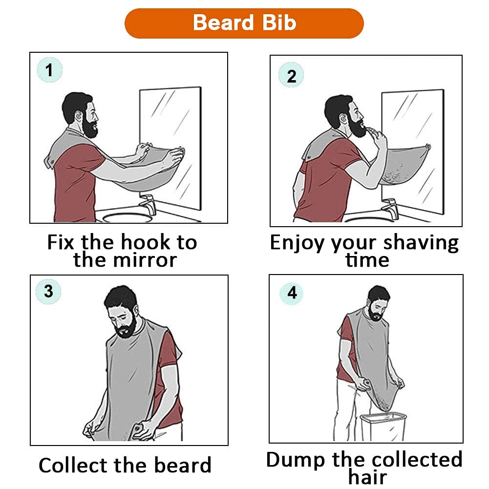 Beard Bib Apron, Beard Trimming Catcher Bib for Men Shaving and Hair Clippings, Waterproof Non-Stick Hair Catcher Grooming Cloth with 2 Suction Cups