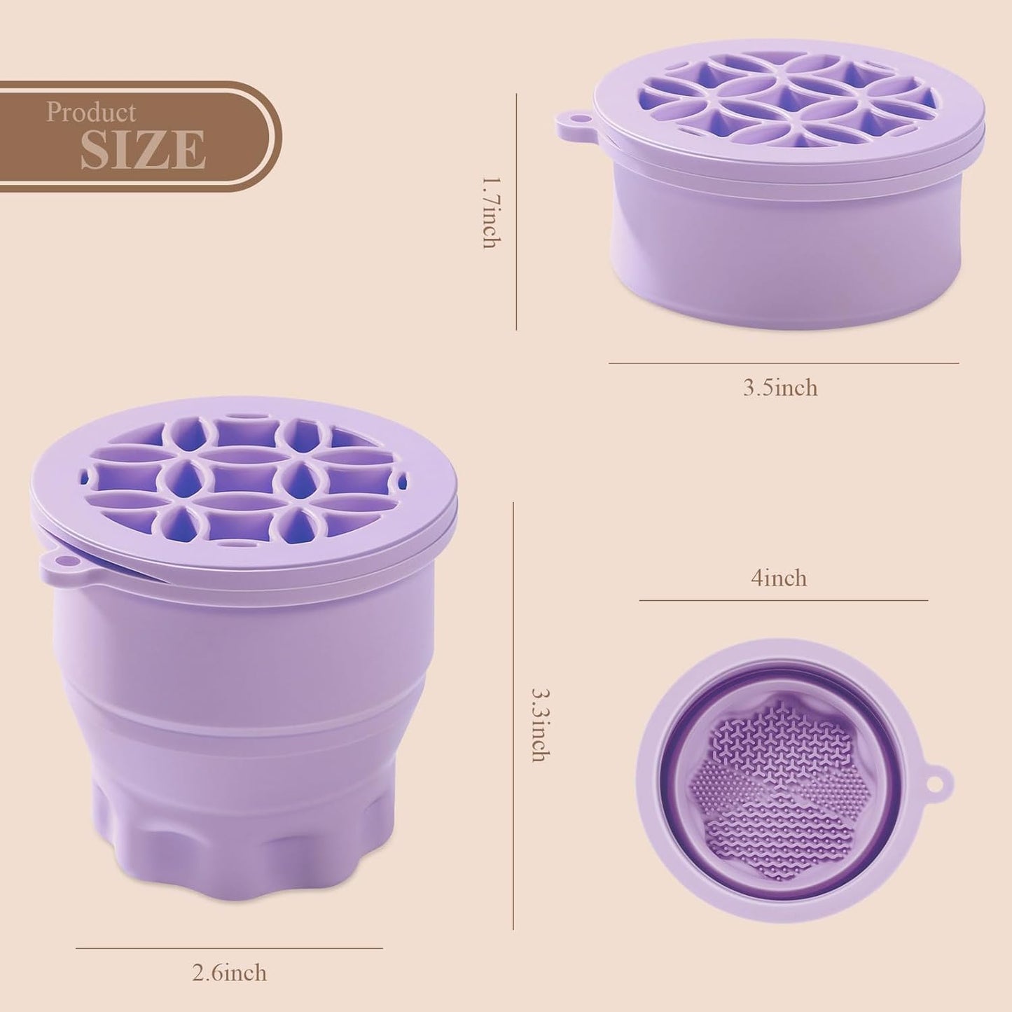 WantGor Makeup Brush Cleaner Mat with Brush Storage Holder, 3 in 1 Foldable Silicone Bowl Cosmetic Brushes Cleaning Pads Tool for Makeup Brush, Makeup Sponge, Powder Puff (Purple)