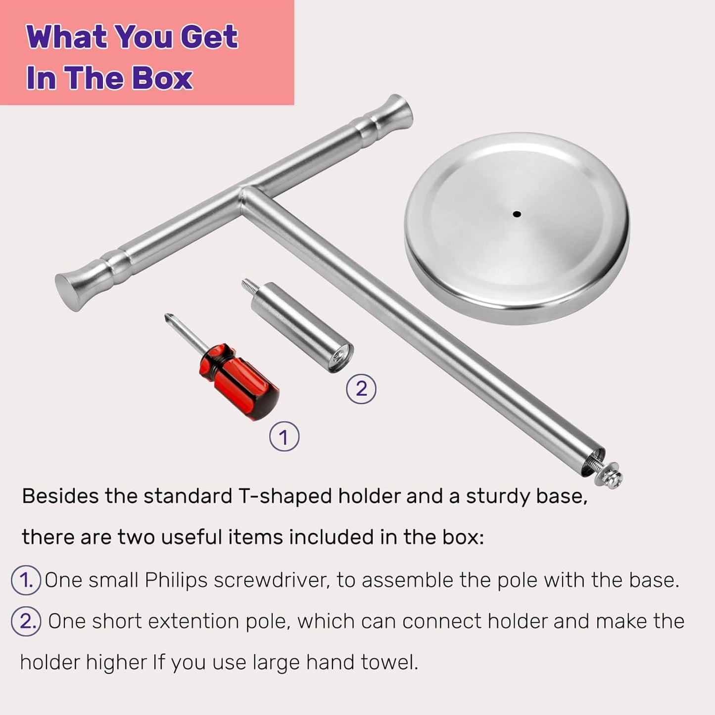 Hand Towel Holder Stand for Bathroom Vanity Countertop SUS304 Stainless Steel T-Shape Free Standing Towel Rack Stand Towel Bar for Bathroom Kitchen (Brushed Nickel)