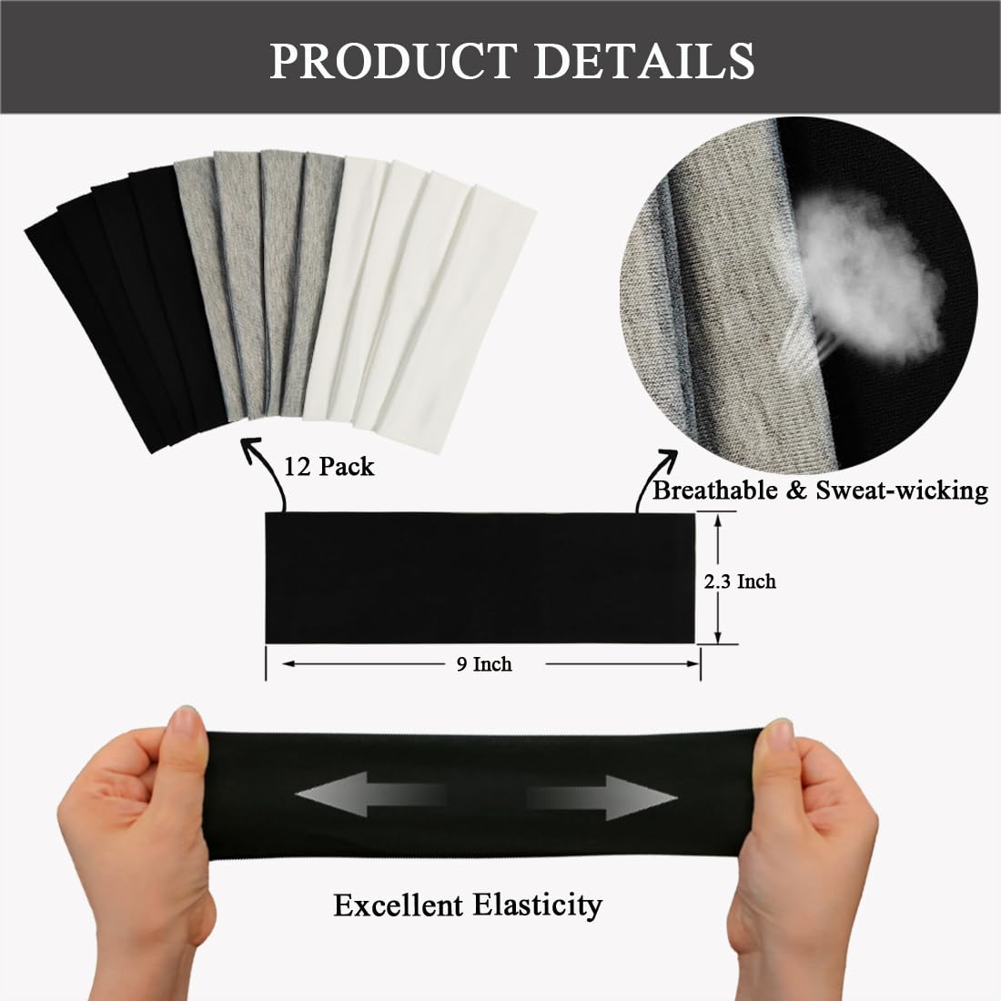 Headbands For Women 12 Pack Sweat Headband Yoga Black White Elastic Head Bands Women’s Hair Band Workout Hairbands Accessories