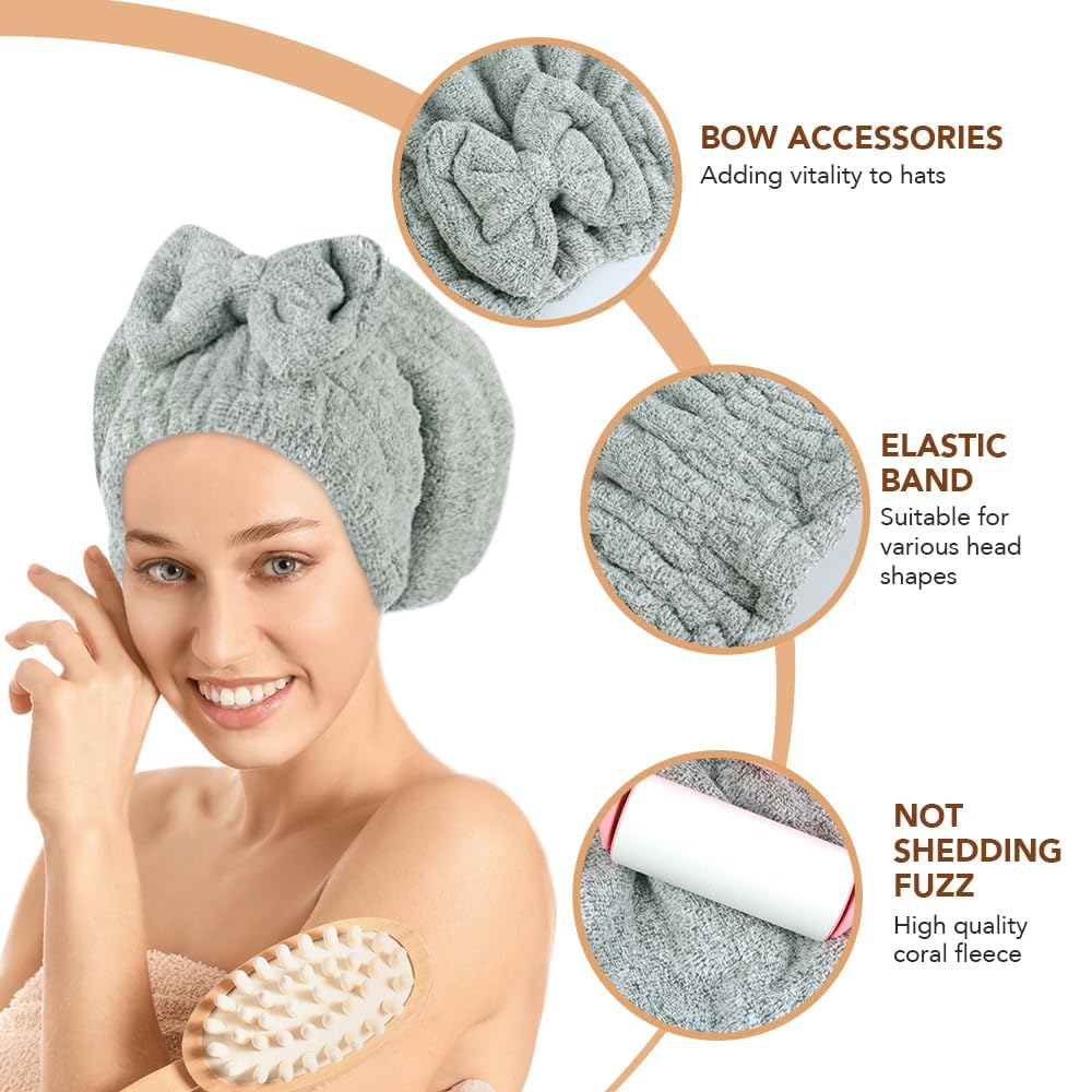 SUNLAND Large Microfiber Hair Drying Caps with Bow knot Fast Drying Shower Cap Soft and Absorbent hairWrap Hair Turban Bath Caps for Curly Thick and wet Hair 11 X 13.4 inch 2 Pack Green
