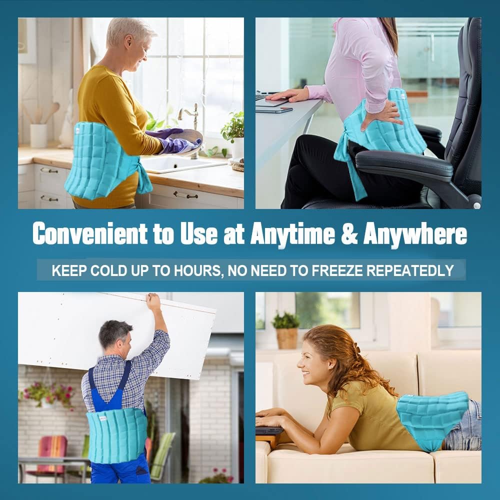 Ice Pack for Back Pain Relief, 2 Hours Long Lasting Cold Pack for Lower Back, Cold Therapy Flexible Ice Pack Wrap for Lumbar Pain, Sciatica, Coccyx, Swelling, Surgery