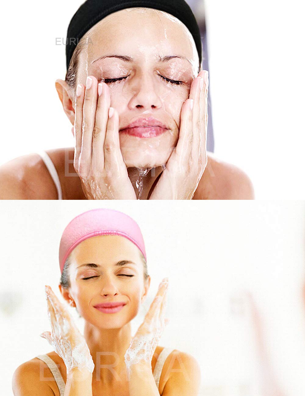 EUICAE Spa Headband - Non-slip Stretchable Washable Makeup Headband for Face Wash Facial Treatment Sport - Fits All, White (Mixed color), 6 Count