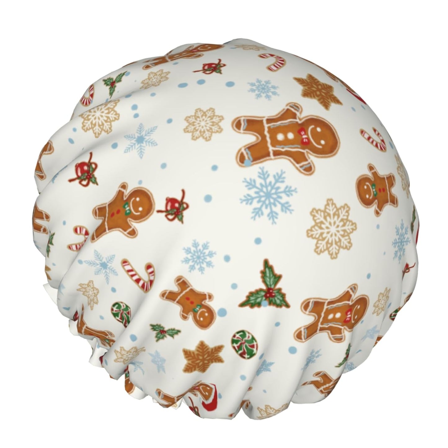 Christmas Shower Caps Gingerbread Man Decorative Hair Caps Xmas Dual-Layer Waterproof Bath Hat Elastic Reusable Hair Hat for Shower Cooking Clean Makeup Travel