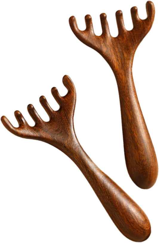 Tinuos Portable Wooden Head Scratcher Massager, 2 Pack Manual Scalp & Neck Massage Tool for Stress Relief and Hair Growth, for Men and Women