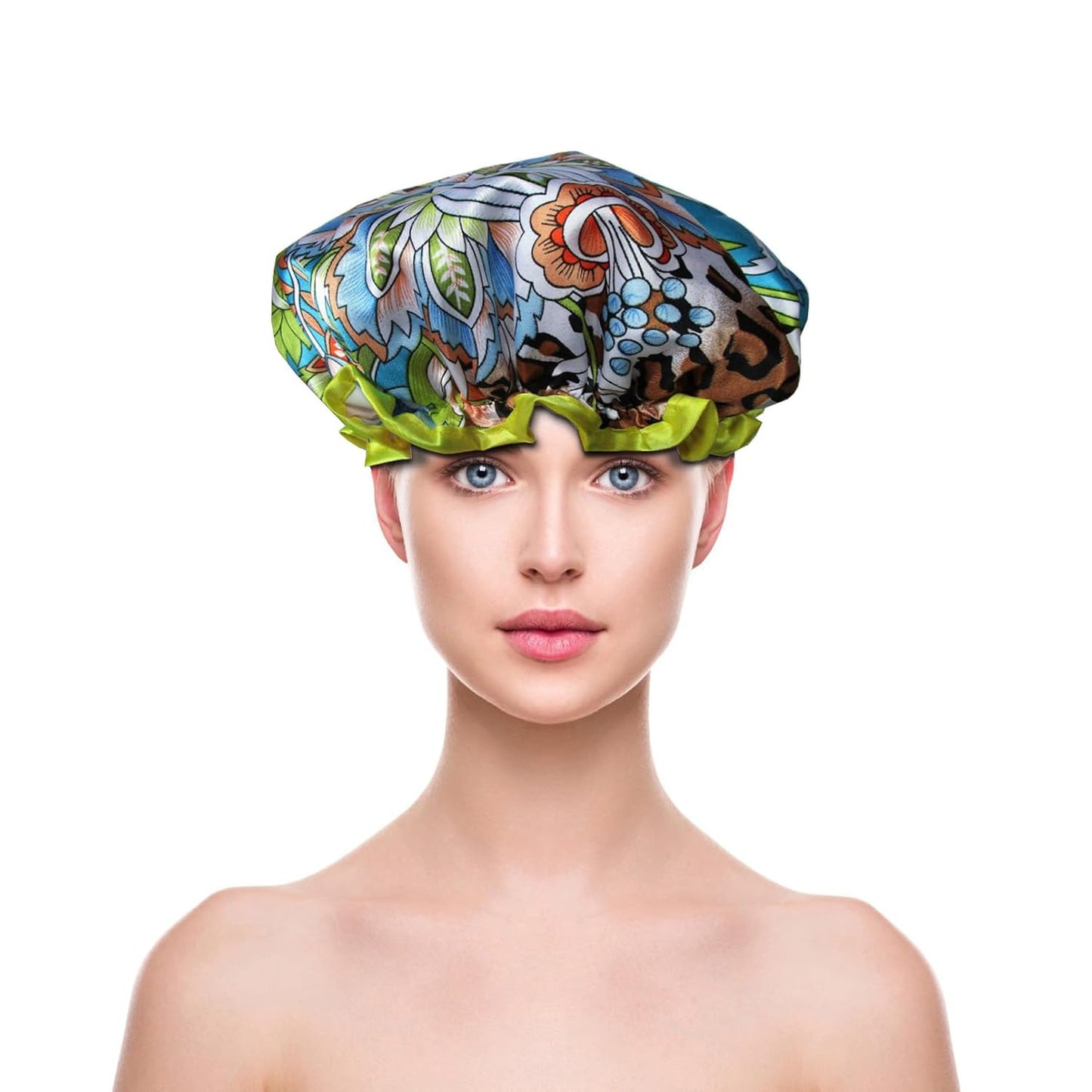 Shower Cap for Women Reusable Waterproof Shower Hat Adjustable Double Layer Bath Caps for Girls Spa Home Use,Hotel and Hair Salon