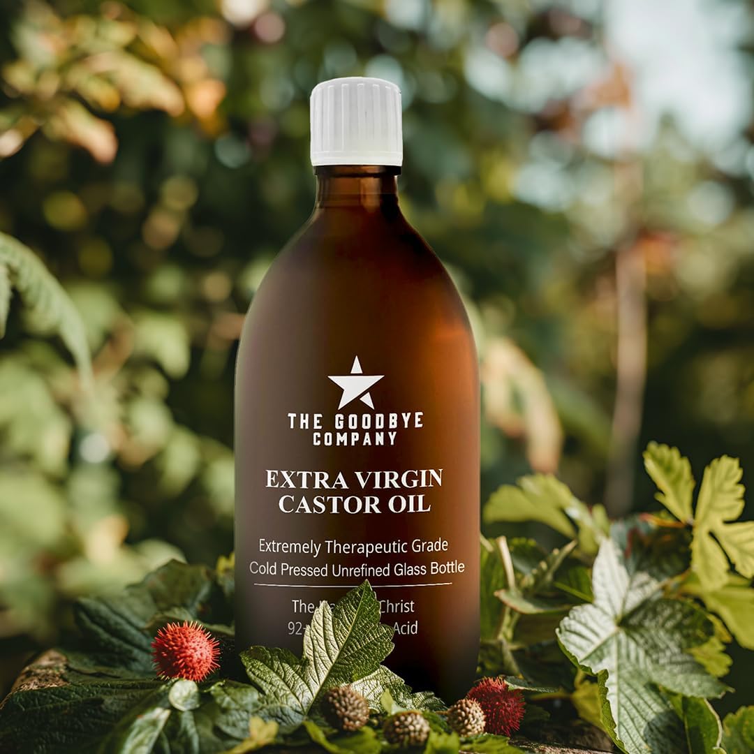 The Goodbye Company Castor Oil USDA Certified Organic Glass Bottle Pure Cold-Pressed(500 mL)100%Natural Virgin Castor Oil Unrefined Moisturise Skin Hair Growth Eyelashes,Hexane&BPA Free 16.90 Ounces