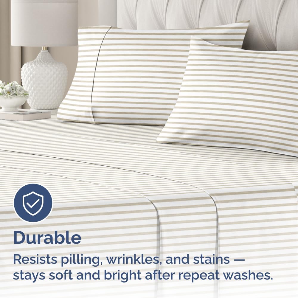 King Pillow Cases Set of 2 - Ultra Soft Hotel Quality Pillowcase Covers - Comfy, Cozy & Wrinkle Free - Shrinkage and Fade Resistant - Machine Washable Pillow Protectors - 2 Piece Set - Beige Stripes 2