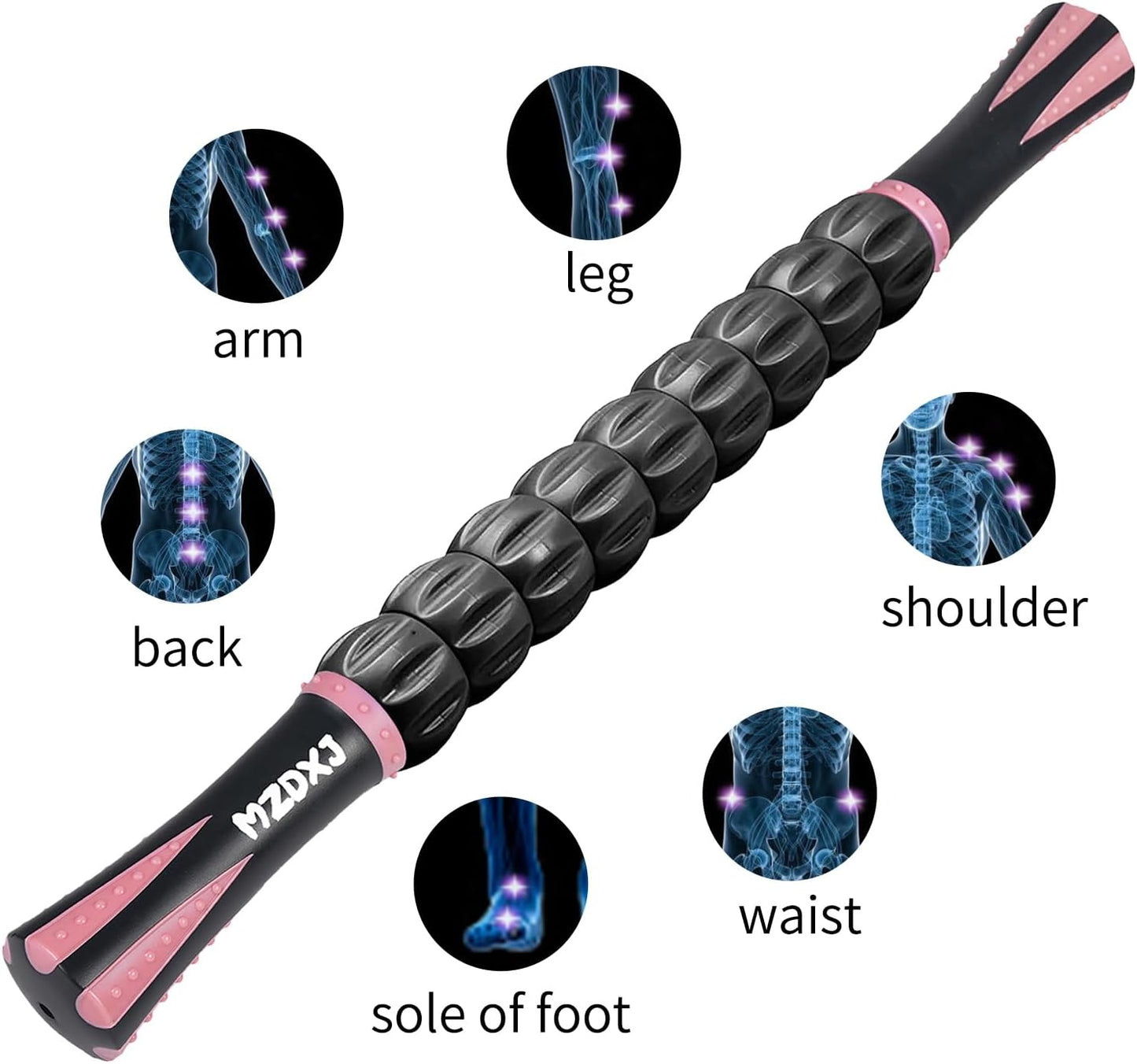 Muscle Roller Stick for Athletes - Deep Tissue Fascia Blaster & Roller Massager for Myofascial Pain Relief - Handheld Physical Therapy & Recovery Tool(Pink black-18 inch)