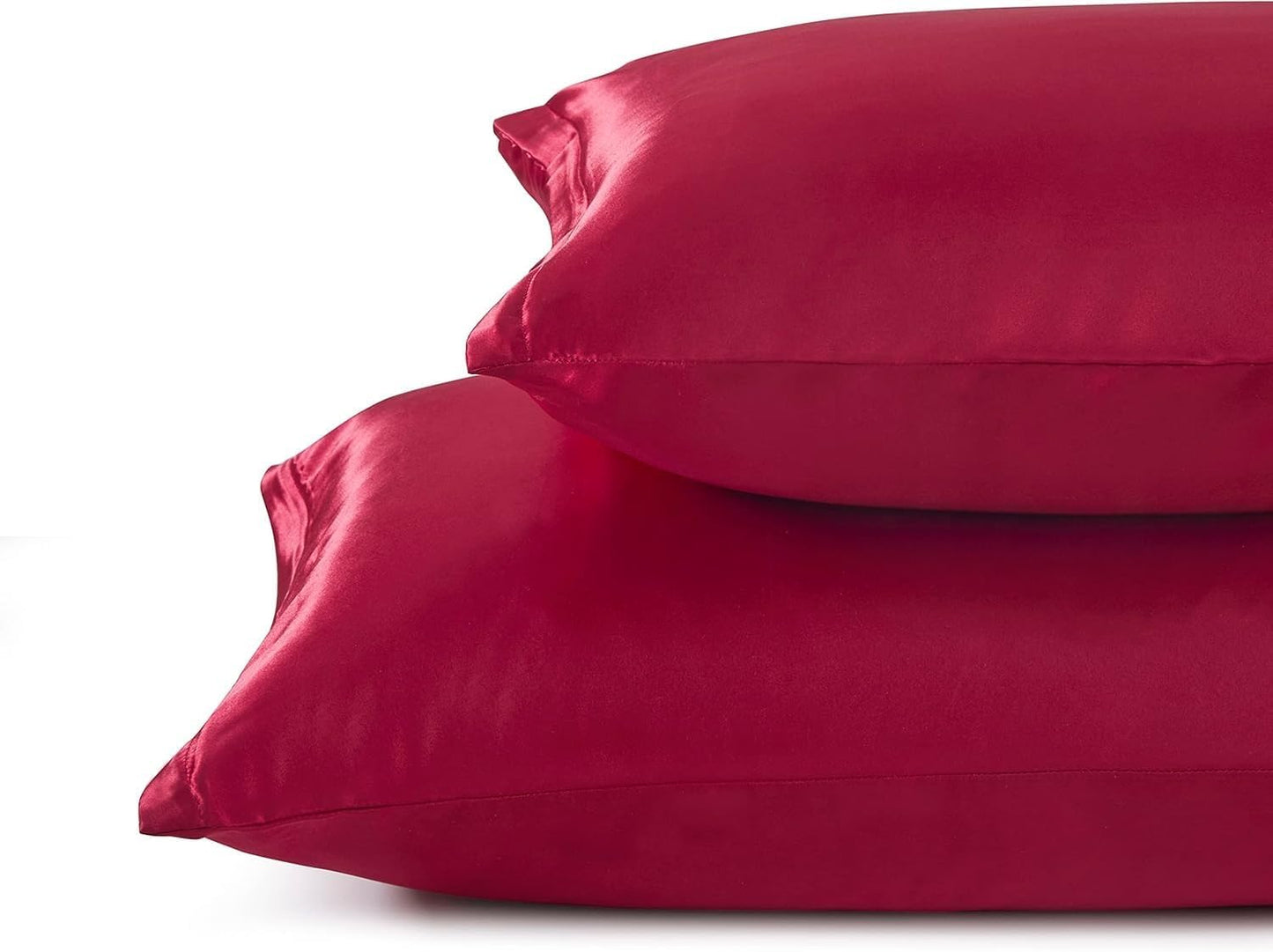 Juwenin Bedding,Luxury Satin Pillowcase with Zipper (Silky Satin Pillow Case for Hair) Set of 2 (Burgundy, Standard(20''x26''))