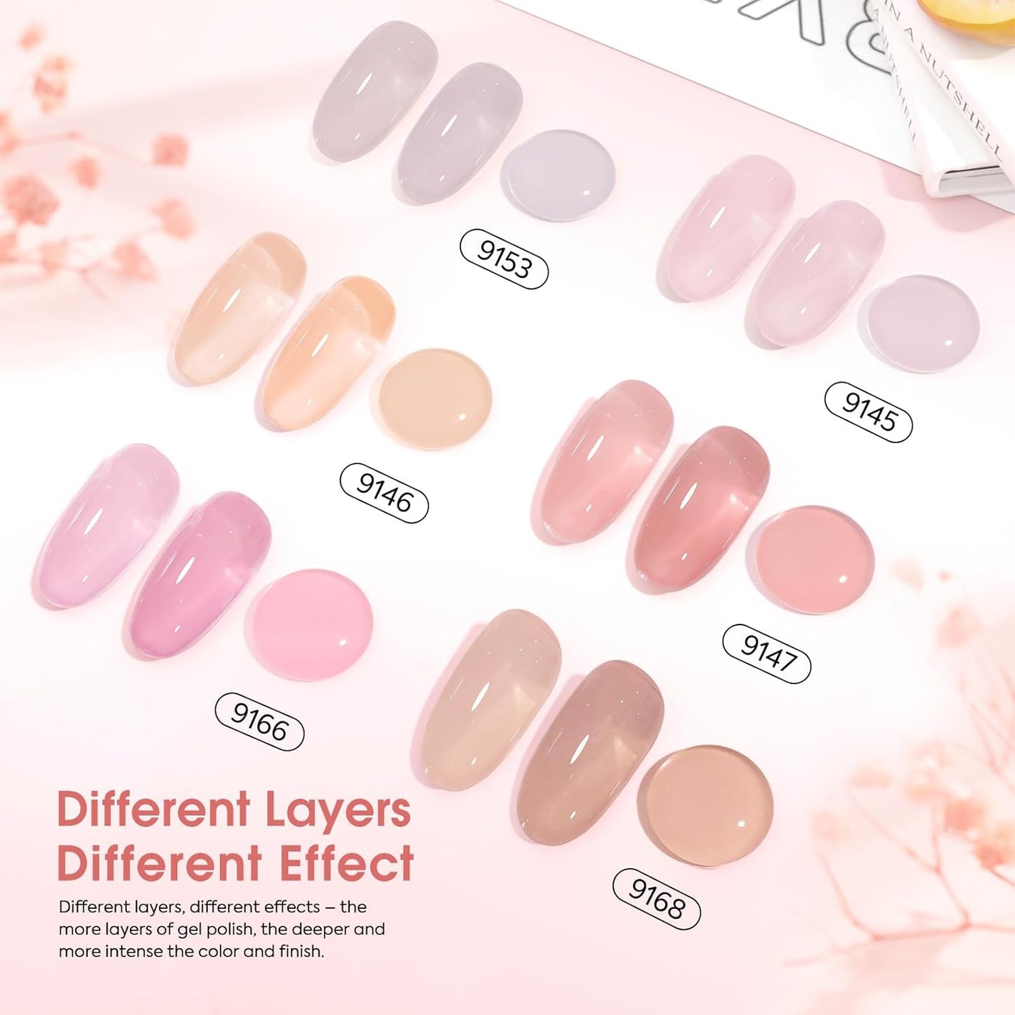 CANNI 6 Colors 9 Ml Jelly Nude Pink Gel Nail Polish Set- Neutral Transparent Pink Colors Sheer Gel Polish Kit, Soak Off LED Nail Gel Manicure Kit DIY at Home Salon Gifts