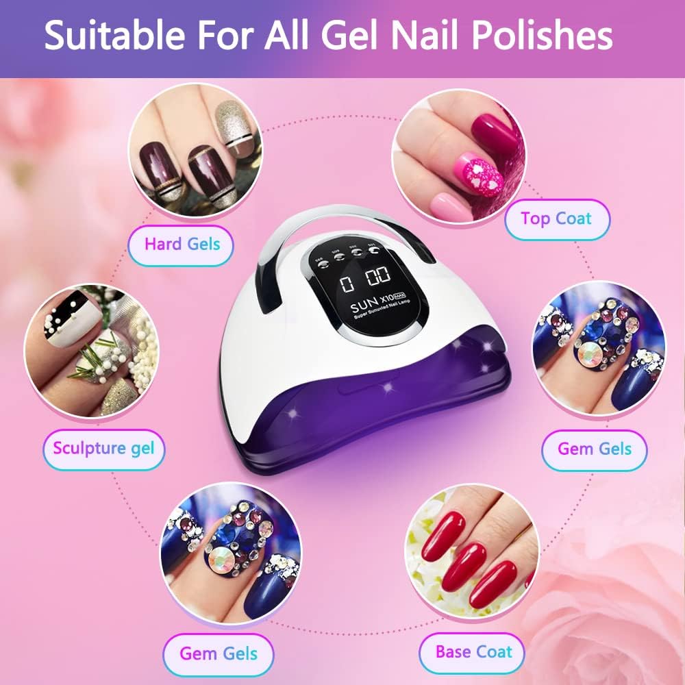 280W UV LED Nail Lamp, Fast Nail Curing Lamps for Home & Salon, 66 Beads Led Nail Dryer for Gel Polish with Automatic Sensor/4 Timer Setting, Handle Professional Nail Art Tools
