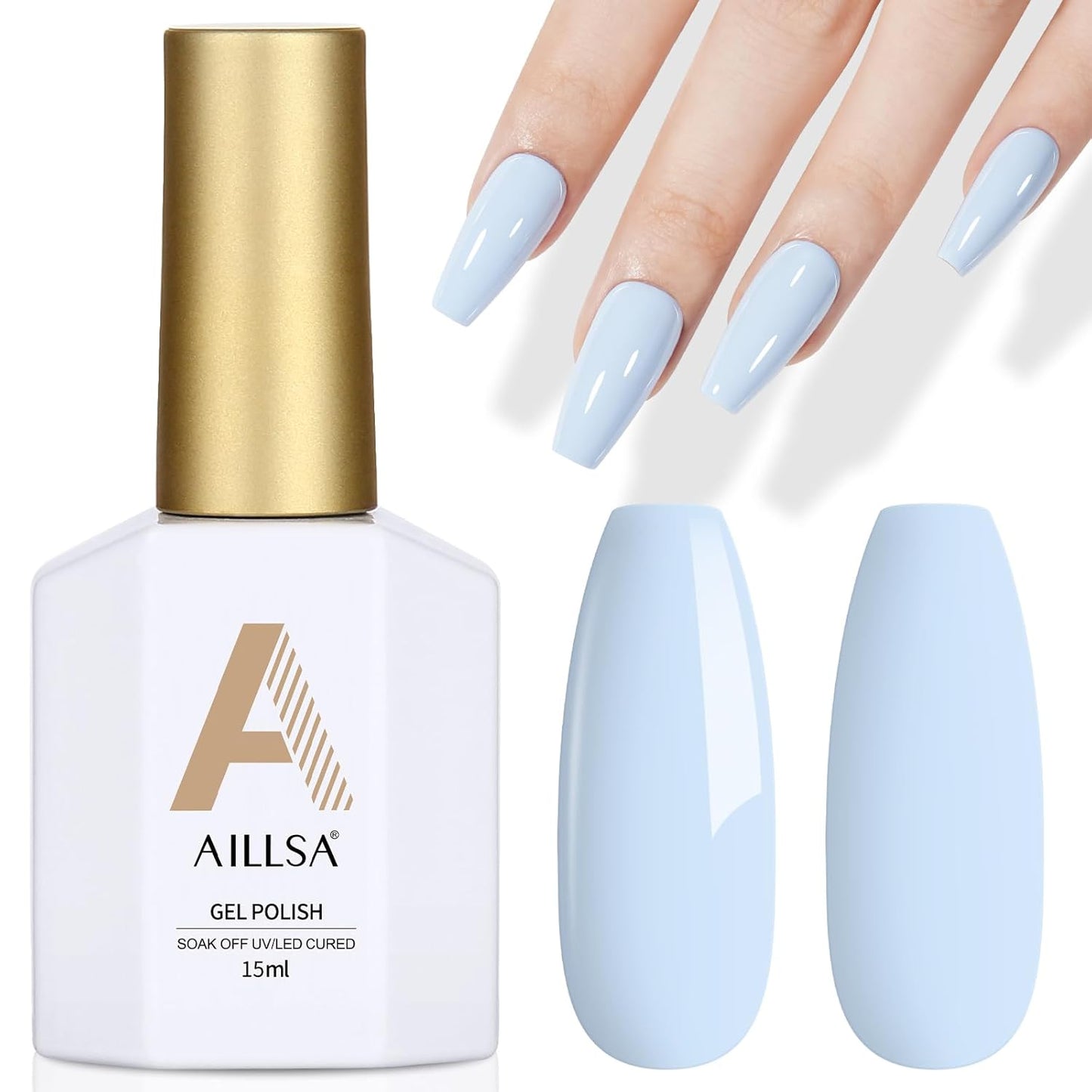 AILLSA Pastel Blue Gel Nail Polish Macaron Baby Blue Gels Polish Bright Spring Summer Colors Cotton Candy Nail Polish Gel Soak Off U V for French Manicure Salon DIY Holiday 0.5 Fl Oz GB82