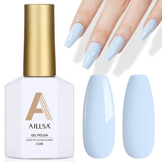 AILLSA Pastel Blue Gel Nail Polish Macaron Baby Blue Gels Polish Bright Spring Summer Colors Cotton Candy Nail Polish Gel Soak Off U V for French Manicure Salon DIY Holiday 0.5 Fl Oz GB82