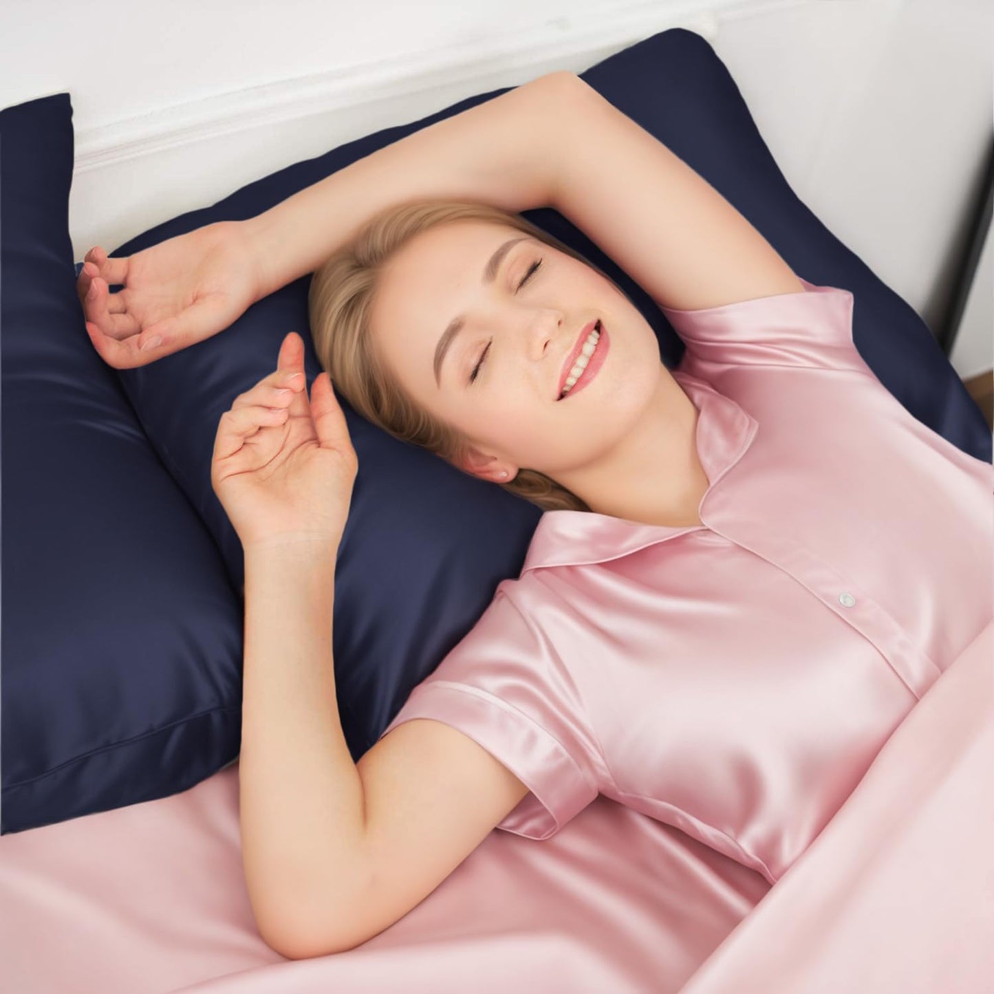 INSSL Silk Pillowcase for Women, Mulberry Silk Pillowcase for Hair and Skin and Stay Comfortable and Breathable During Sleep (King, Navy Blue)