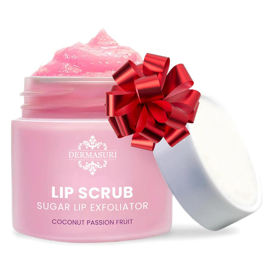 Dermasuri - Lip Exfoliator Scrub & Moisturizer - Sugar Scrubs for Soft Smooth Lips, Overnight Hydration, Brighten Dark Lips - Stocking Stuffer Gifts for Women - Coconut Passion Fruit Flavor- 20g/0.7oz