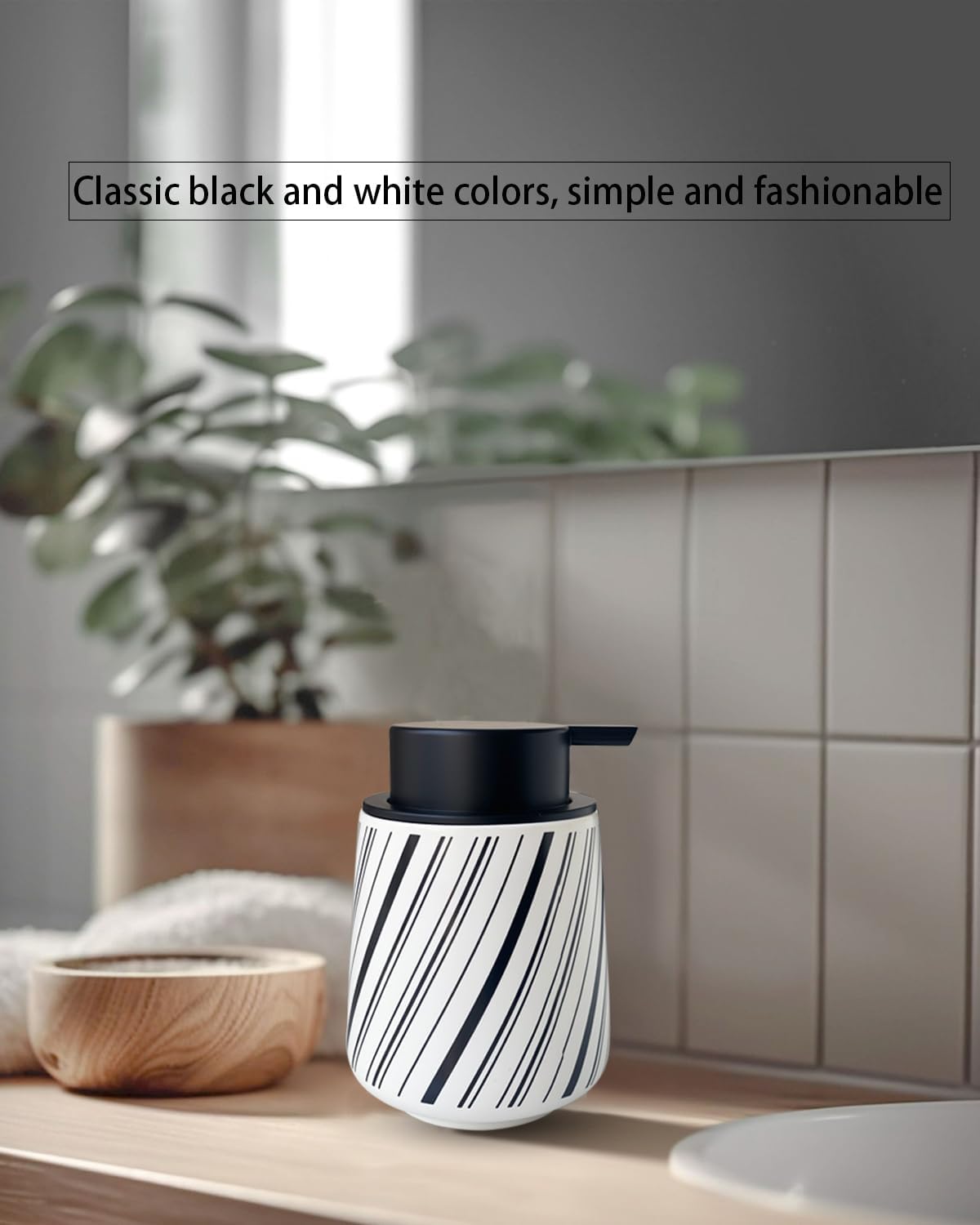 Chic Soap Dispenser Bathroom Ceramic Hand Foam Soap Dispenser for Bathroom Deco 12 Ounce Refillable Liquid Dispenser for Kitchen (White)