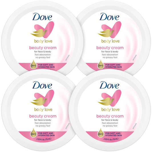Dove Lotion, Beauty Cream - Light, Fast-Absorbing Face and Body Cream for Normal to Dry Skin, 24-Hour Moisture, Luxuriously Scented Face Cream, Hand & Body Lotion, Travel Size, 2.53 Fl Oz (Pack of 4)